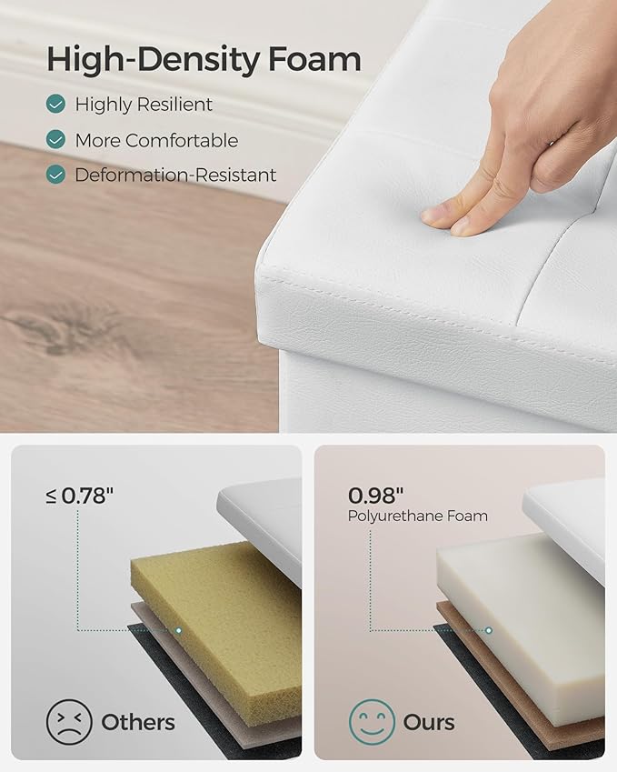 SONGMICS MAZIE Collection - 30 Inches Storage Ottoman Bench with Flipping Lid, Storage Chest Footstool, Load 660 lb, for Entryway, Living Room, Bedroom, Synthetic Leather, White ULSF45WT