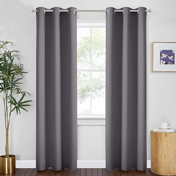 PONY DANCE Grey Blackout Curtains for Bedroom,Thermal Insulated Heat Blocking Room Darkening Drapes Grommet Long Window Treatments Curtains for Living Room,80 Inch Length 2 Panels Set, 42 Inch Wide