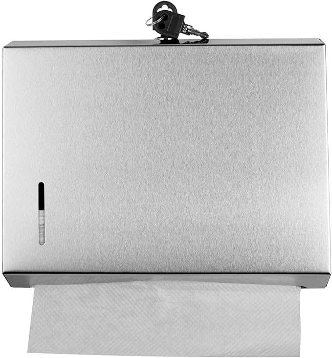 Wall Mounte Paper Towel Dispensers, 10.4" L x 3.3" D x 8.3" H, Stainless Steel C-Fold Multifold Hand Paper Tissue Holder with Lock