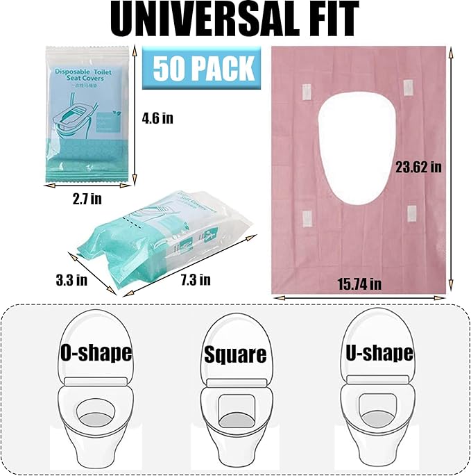 50 Pack Toilet Seat Covers Disposable 16x24 Inch XL Portable Toilet Liners Travel Seat Cover for Outdoors,Hotel, Hospital, Travel, Public Toilet Seat Cover (50pack, PINK)