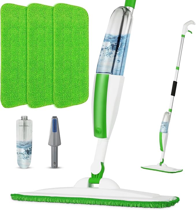 Mops for Floor Cleaning Wet Spray Mop with 14 oz Refillable Bottle and 3 Washable Microfiber Pads Home or Commercial Use Dry Wet Flat Mop for Hardwood Laminate Wood Ceramic