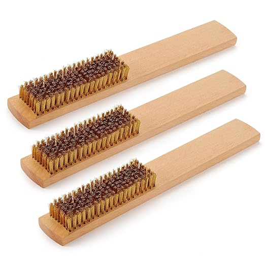 MAXMAN Brass Brush 3Pcs, Soft Brass 8 Rows 20 Bristles Wire Brush for Cleaning Metal Rust, Welds, Home and Kitchen, Wire Scratch Brushes with 10" Beechwood Handle