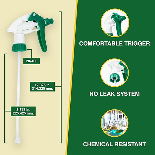 Heluva Green Spray Bottle Nozzle Replacement, Bottle Tops Only - Sprayer Nozzle Triggers for Heavy Duty, Commercial, Home Cleaning Solutions - Fits 8,16,24,32 oz Plastic & Glass Bottles, Mixed 3 pack