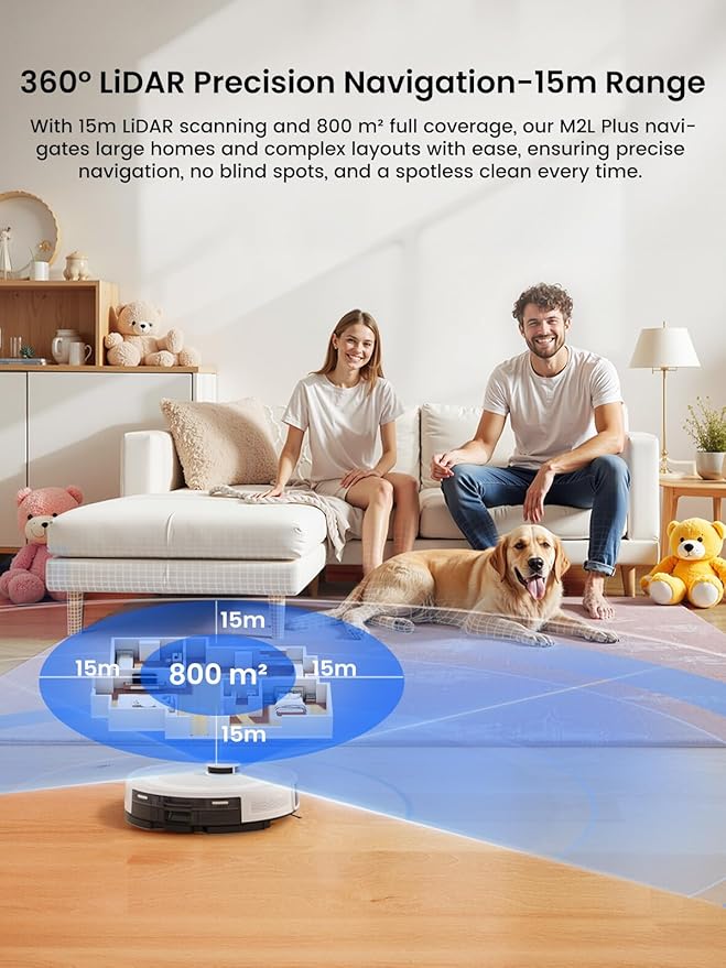 Lefant M2L Plus LiDAR Robot Vacuum and Mop, 190° PSD Obstacle Avoidance, 6000Pa Strong Suction, 45-Day Capacity, Multi-Floor Mapping, 130 Min Runtime, WiFi/Alexa/APP/iWatch