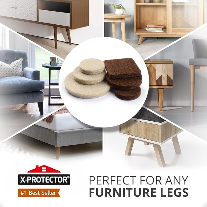 235 pcs Felt Furniture Pads Brown & Beige X-Protector! Huge Quantity of Furniture Pads for Hardwood Floors – Your Ideal Wood Floor Protectors for Furniture. Protect Any Type of Hard Floor!