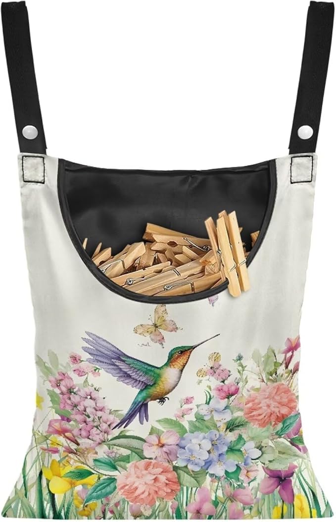 Hummingbird Handy Clothespin Bags Floral Space-Saving Clothespin Storage Hanger Bag, Hanging Storage Organizer with Hanging Rope for Home Outdoor Supply
