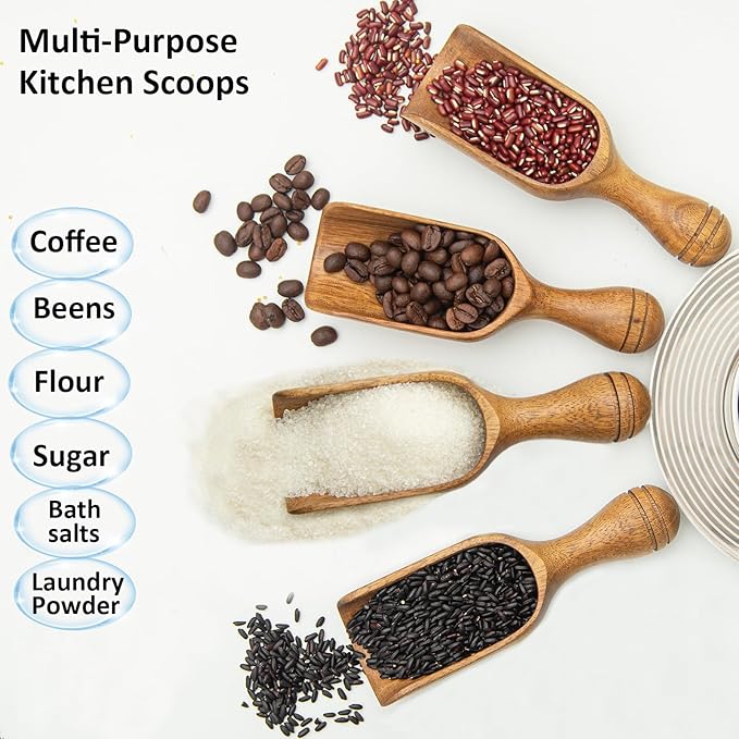 Big Coffee Scoop Shovel, 2pcs Wooden Scoop for Jars, Acacia Large Ground Coffee Scoop 5.9″ Measuring Spoons for Coffee Scoops, Tea, Powder- Multifunctional Kitchen Scoop for Bath Salts,Laundry