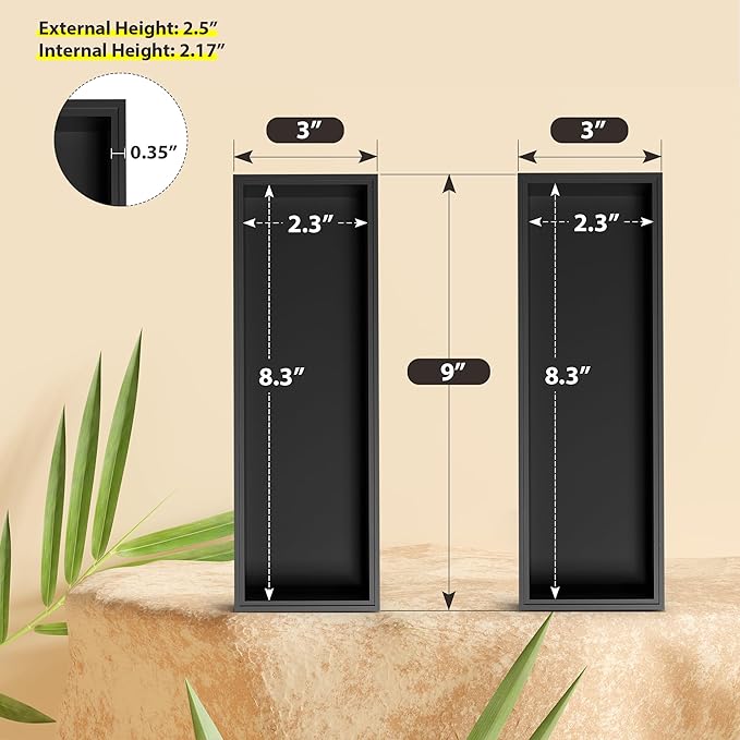 Kitchen Drawer Organizer Bins, Black Bamboo Drawer Organizer Stackable for Silverware, Utensils, Cutlery, Flatware, Junk Drawer, Dresser, Bathroom, 9" x 3" x 2.5" (Set of 2)