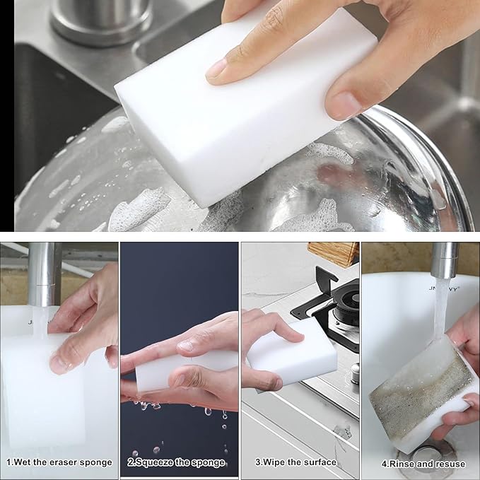 2X Density Magic Sponge Eraser,50 Pack Multi-Functional Household Cleaning Sponge for Furniture,Extra Thick and Long Lasting Melamine Cleaning Sponges for Bathroom,Floor, Wall Cleaner (50)
