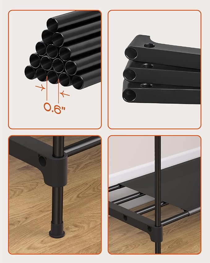 Clothes Rack, Portable Closet, 44.9 Inch Large Capacity Wardrobe Closet, Clothes Storage Organizer with Shelves and 2 Hanging Rods, Easy to Assembly, Black PCT021B01