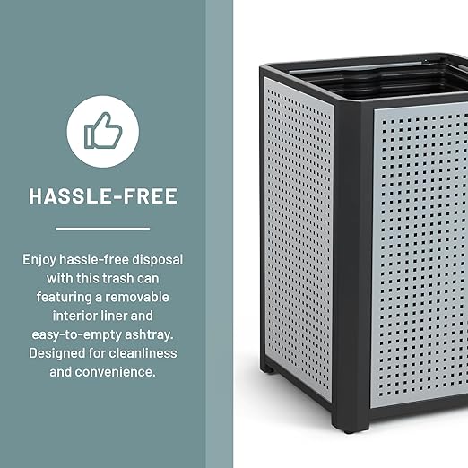Safco Evos Steel Trash Can, 38 Gallons, Indoor and Outdoor Use, Commercial Garbage Can with Plastic Liner and Ashtray