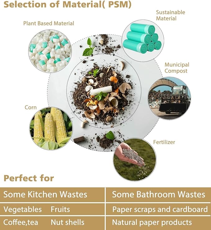 AYOTEE Compostable Trash Bags 4 Gallon Drawstring Trash Bags,100 Counts Ultra Strong Unscented Garbage Bag Small TrashBags Waste Basket Liners for Bathroom, Kitchen, Car, Pet