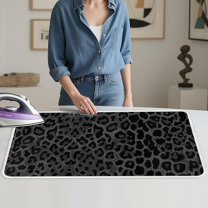 Black Ironing Mat Portable Leopard Print Ironing Pad for Steam Pressing on Tabletop or Bed,Heat Resistant Portable Quilting & Travel Blanket Ironing Board Alternative Cover