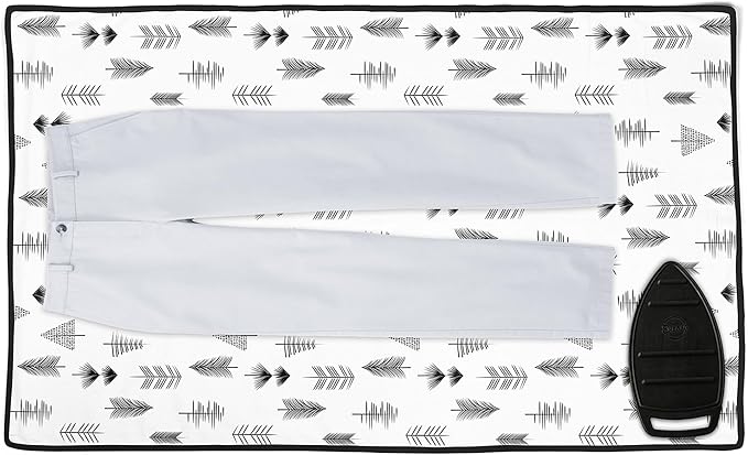 Encasa XO Ironing Mat/Pad (Large 48"x28") with 3mm Padding & Silicone Iron Rest for Steam Pressing on Tabletop or Bed - Heat Resistant, Portable, Quilting & Travel Blanket - Black Arrow