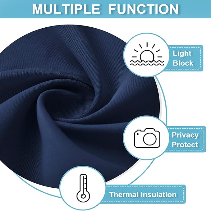RYB HOME Blackout Kitchen Curtains 2 Panels Set, Room Darkening Small Window Treatment Energy Smart Drapes Full Privacy Protection for Laundry Bedroom Bathroom, Navy Blue, W42 x L63 inch, 2 Panels
