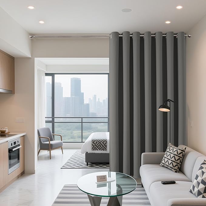 Joydeco Blackout Patio Sliding Door Curtains 84 Inches Long, Grommet Privacy Room Divider Curtains, Extra Wide Thermal Blackout Drapes for Bedroom Living Room (Light Grey, 100Wx84L, 1 Panel)