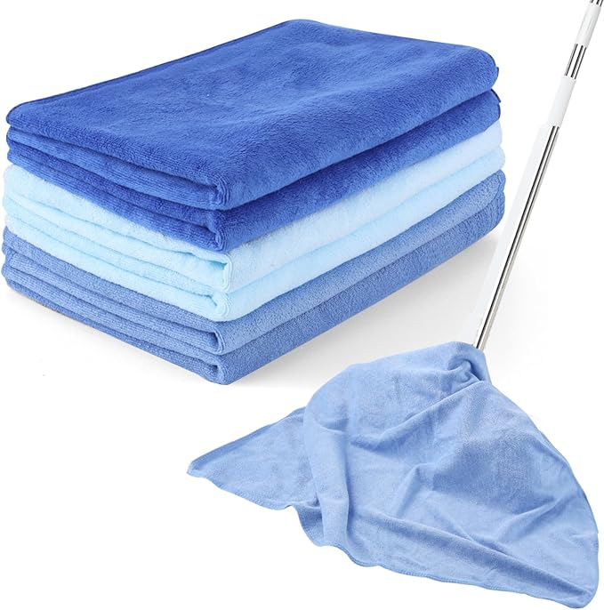 6 Pack Extra Large Microfiber Cleaning Cloths 20"x30", Lint-Free Reusable Towels for Home, Glass, Windows, Office, Kitchen, Bathroom – Mixed Blue