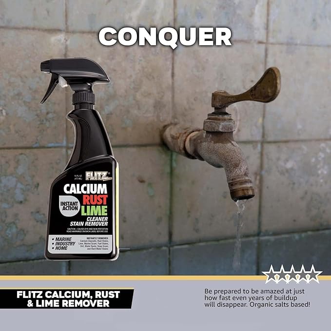 Flitz Calcium, Rust, & Lime Remover - 16oz Bottle of USA-Made Limescale Remover for Toilets, Showers, and More - Powerful Spray that Instantly Eliminates Tarnish, Grease, and Other Grime (6 Pack)