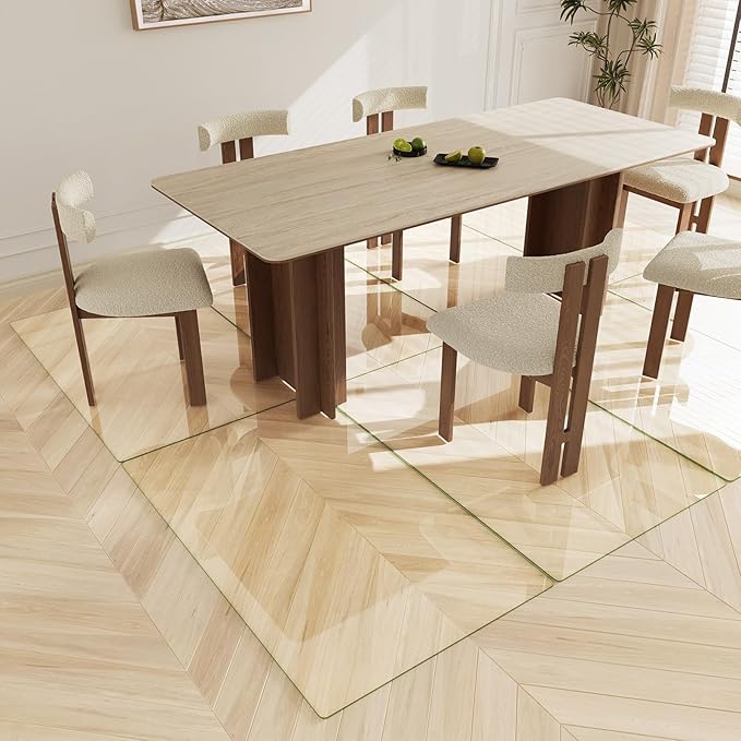 Koonmi Tempered Glass Chair Mat 30"x48" - Premium Office Chair Mat for Hardwood Floors & Low-Pile Carpet with 4 Non-Slip Pads - Thick Scratch-Resistant Surface