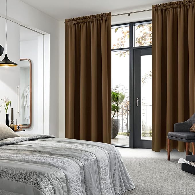 DWCN Blackout Curtains for Bedroom – Rod Pocket Thermal Insulated Noise Reducing Noise Reducing Drapes for Living Room, W 52 x L 95 Inch, 2 Panels, Brown