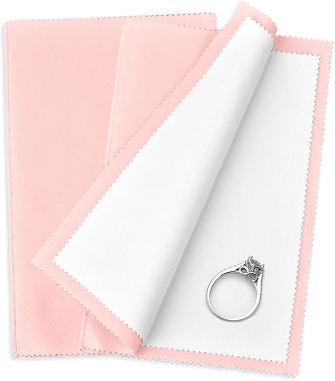 SEVENWELL Silver Polishing Cloth, Jewelry Cleaner Cloth for Sterling Silver Jewelry, Gold, Platinum, Silverware, Diamonds, Gemstones, Coins (Pink)