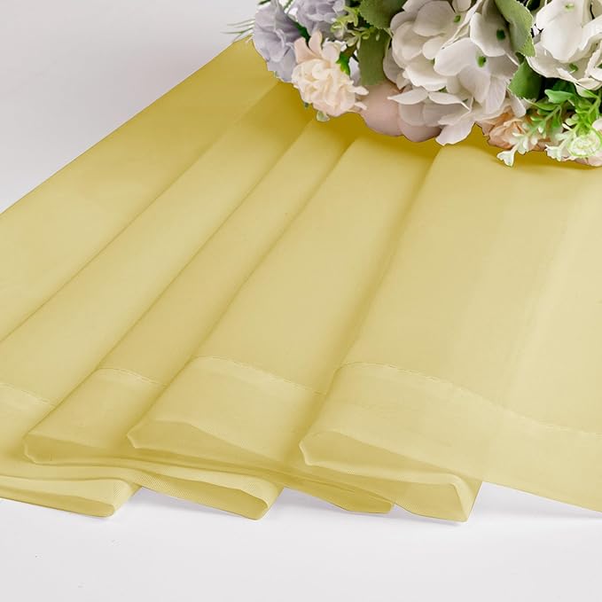 Chyhomenyc Sheer Yellow Tier Curtains 24 Inch Length, Small Window Curtains Treatment for Bathroom Living Room Basement, Short Rod Pocket Cafe Curtain, 42W x 24L Inches, 2 Panels