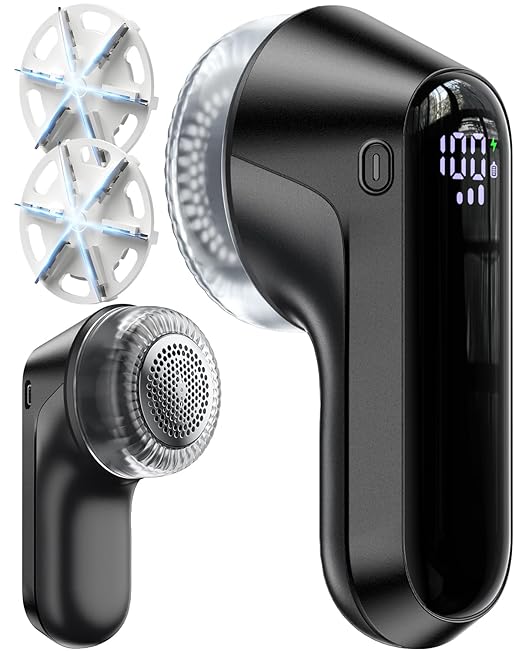 Fabric Shaver, Rechargeable Lint Shaver with Digital Display, Electric Portable Sweater Shaver with 6-Leaf Blades and Safety Lock, 3-Speeds Lint Remover to Remove Pilling for Clothes, Couch, Furniture