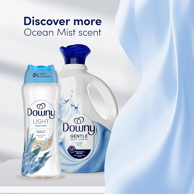 Downy Light Laundry Scent Booster Beads for Washer, Ocean Mist, 24 oz, with No Heavy Perfumes