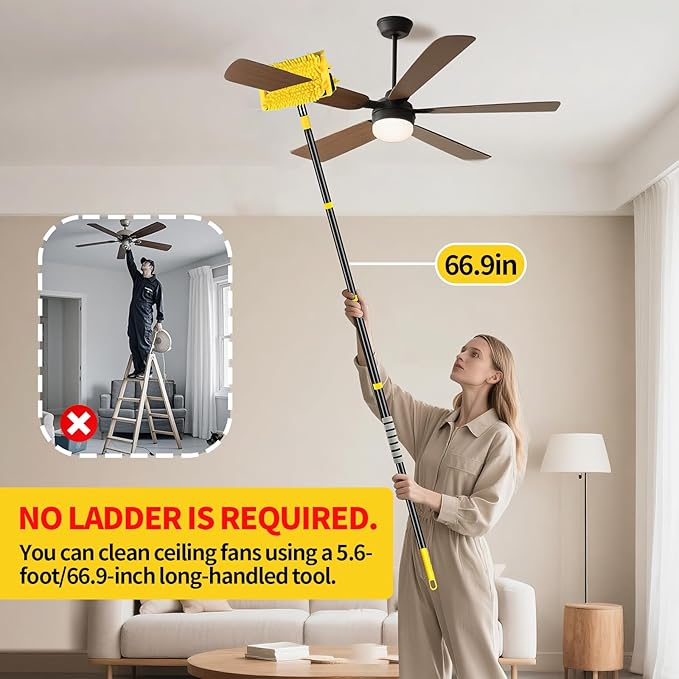 High Ceiling Fan Cleaner Duster for Fans Blades Cleaner with 78.7in Extension Pole Extra Long Handle Cleaning Tool，Reusable Chenille & Microfiber Mop Head for Baseboard Wall Floor Window Glass Wiper
