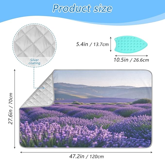 Lavender Field and Mountain Ironing Mat Thickened Ironing Blanket Travel Portable Double-Side Using Ironing Pad Travel Isolate Heat Pad Cover for Washer Dryer Table Top Countertop 27.6x47.2in