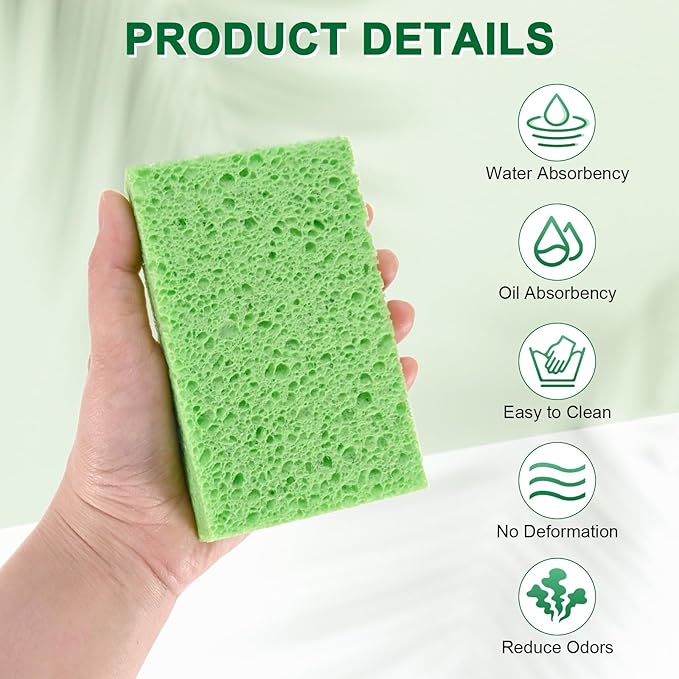 12-Pack Kitchen Sponges, Condense Eco Cellulose Non-Scratch Scrub Heavy Sponge for Kitchen/Household/Bathroom, Clean Tough Messes Dish Scrubber [Green]