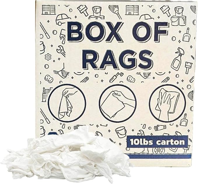 Premium White Knit (600 lbs. Pallet - 60x10 lbs. Box of Rags) Cotton T-Shirt Cloth Wiping Rags - Shop Cleaning Tshirt Cloths, Staining & Finishing Rag for Auto, Grease, Paint & Wood