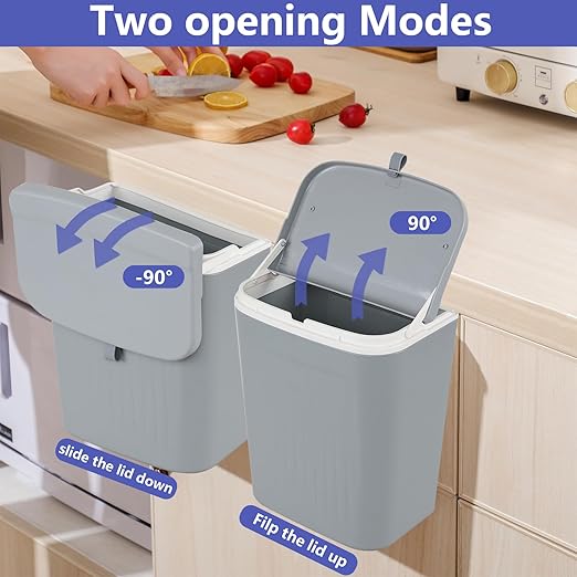 3.2 Gallon/12 L Wall Mounted Garbage Can, Hanging Cabinet Trash Can with Lid, Grey