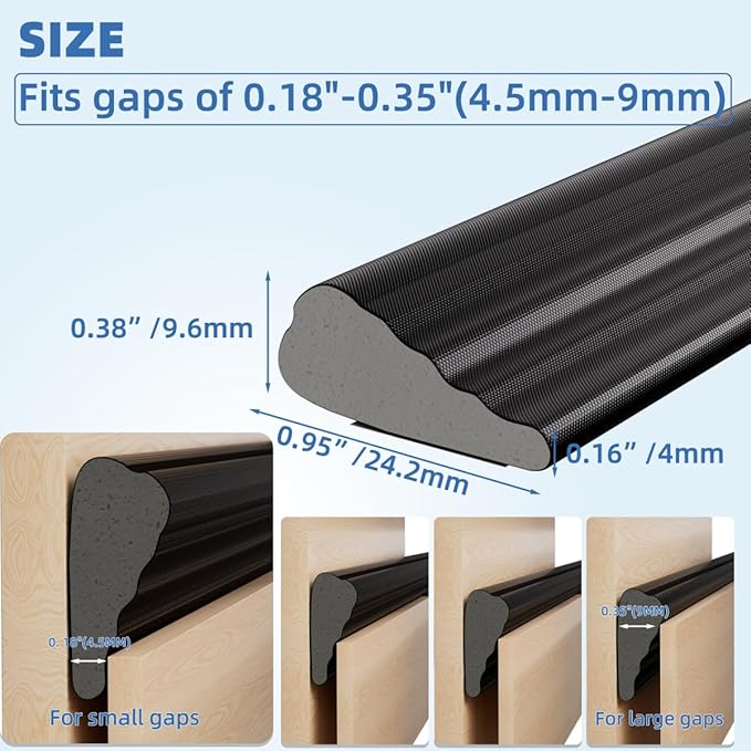 Wedge-Shape Window Weather Stripping Door Frame Seal Strip 3Pcs×196" Black,Upgrade Black Foam,Soundproofing,Draft Stopper,Winter Insulation,Noise Blocker, Gap Filler for Exterior Front Door Side