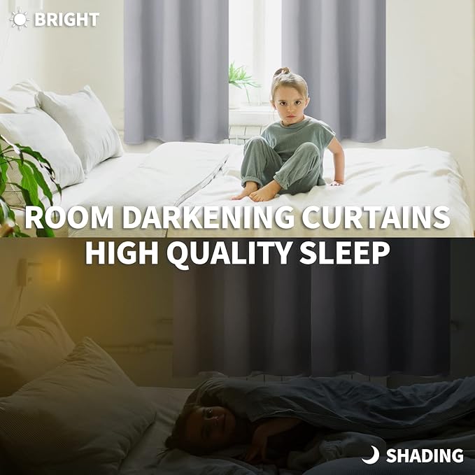 BGment Rod Pocket Blackout Curtains for Bedroom 72 Inches Length - Thermal Insulated Room Darkening Curtain for Living Room, 42 x 72 Inch, 2 Panels, Light Grey