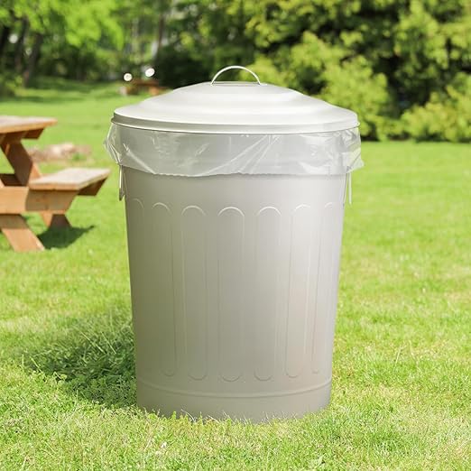 Plexon 13-Gallon Galvanized Steel Round Trash Can with Lid, Indoor and Outdoor Use, Durable Construction, Retro Design, Stylish Beige 2 Pack