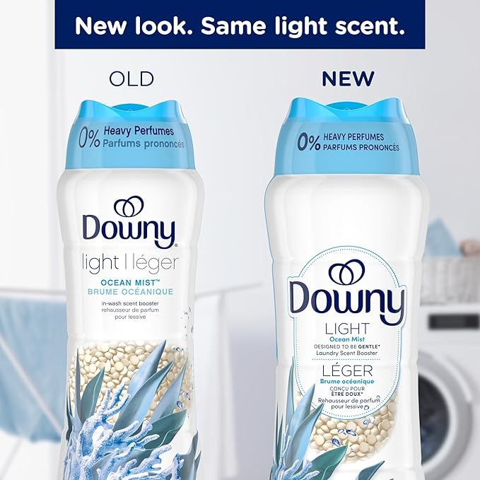Downy Light Laundry Scent Booster Beads for Washer, Ocean Mist, 24 oz, with No Heavy Perfumes