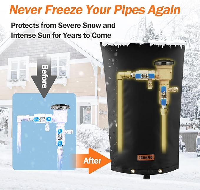 Backflow Preventer Pipe Insulation Cover (5°F) - Irrigation Sprinkler Valve Insulated Pouch - Water Well Pump Cover - Sturdy 5 Layers for Winter Freeze Protection, 16" W x 34" H, Black