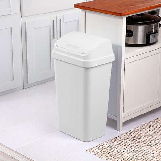 Sterilite 12 Pack Kitchen Garbage Trash Can with Plastic Swing Top, 13 Gal, White