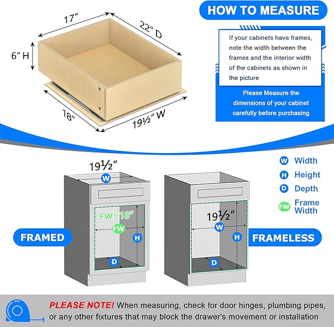 WelFurGeer Soft Close Pull Out Cabinet Organizer, 17" W x 22" D Heavy-Duty Plywood Pull-Out Cabinet Drawer, Cabinets Roll Out Drawers, Durable Pullout Drawers for Home & Kitchen Organization