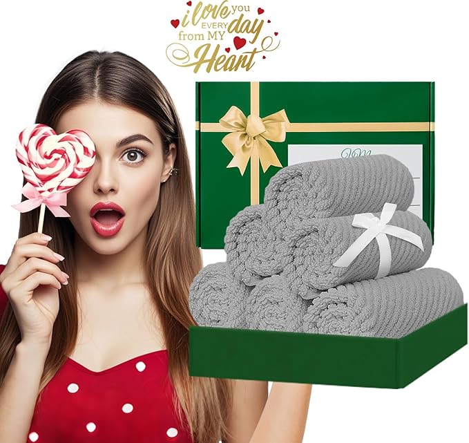 VOOVA & MOVAS Grey Washcloths 6PC (13"x13") - 100% Cotton | Lightweight | Thick | Quick Dry | Soft | Absorbent, Small Hand Towels for Face, Wash Cloths for Bathroom & Showering, Towel Gift Set, Gray