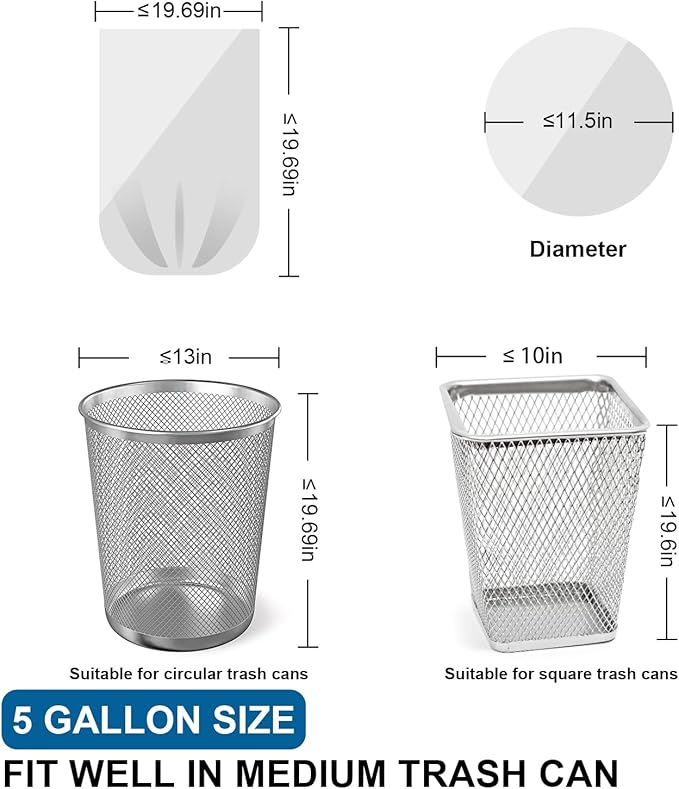 5 Gallon Trash Bags Drawstring 1.1 Mil - 120 Count 18 Liter Small Garbage Bags for Bathroom, Strong Unscented White Plastic Wastebasket Bin Liners for Kitchen Office Toilet and Bedroom