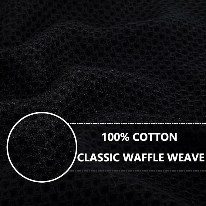 Homaxy 100% Cotton Waffle Weave Kitchen Dish Cloths, Ultra Soft Absorbent Quick Drying Dish Towels, 12 x 12 Inches, 12-Pack, Black