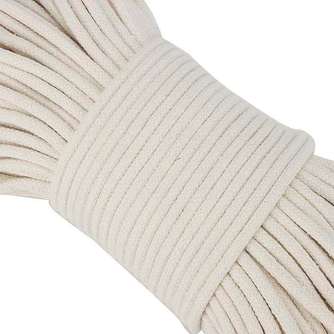 SOUJAP 5/32 Inch White Natural Cotton Clothesline Rope, 4mm x 328 Feet Cotton Sash Cord for Window, Decoration, Tie Down
