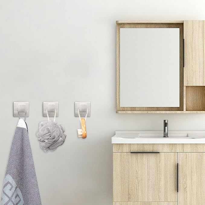 NearMoon Bath Towel Hooks -SUS304 Stainless Steel Square Clothes Robe Hooks Hanger, Heavy Duty Coat Hooks for Bathroom Livingroom Hotel Kitchen Garage, Wall Mounted - 3 Pack (Brushed Nickel)