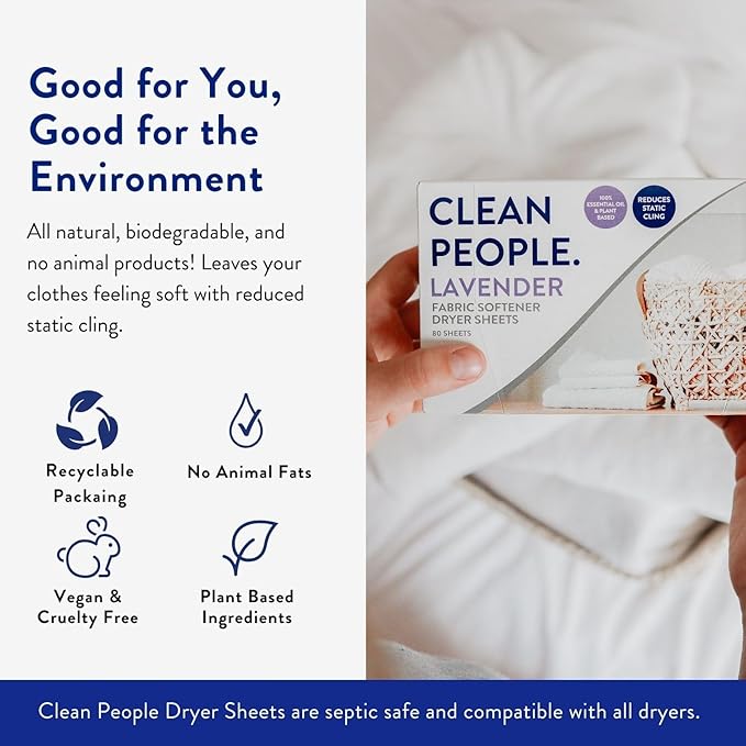 The Clean People Fabric Softener Sheets - Dryer Sheets - Softens & Removes Static Cling - Vegan Laundry Softener, Essential Oils - Lavender 360 Pack