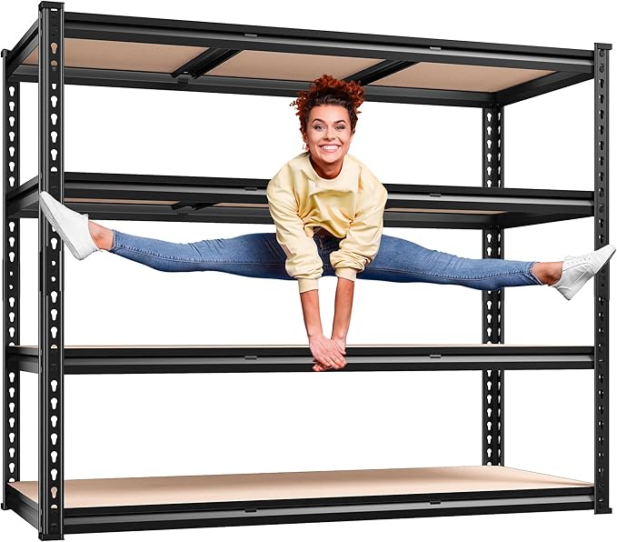REIBII 48" W Garage Shelving Heavy Duty, 2000LBS Storage Shelves, 4 Tier Adjustable Metal Shelves for Garage Shelving Sturdy Industrial Shelf, Easy Assemble, 48" W x 60" H x 18" D