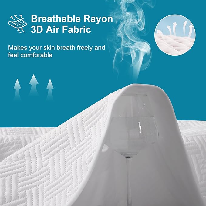 Waterproof Mattress Protector King Size - Breathable, Noiseless, Ultra-Soft Bed Cover, Mattress Pad Cover with Deep Stretchable Pockets 8"-21" (White)