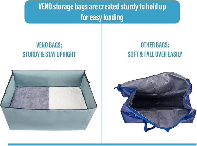 VENO 6 Pack Moving and Storage Bags, Heavy Duty, Alternative to Moving Boxes, Large Packing Totes Supplies for College Dorm Room with Zipper for Clothes, Wide Open Design (Light Blue Matte, 6 Pack)