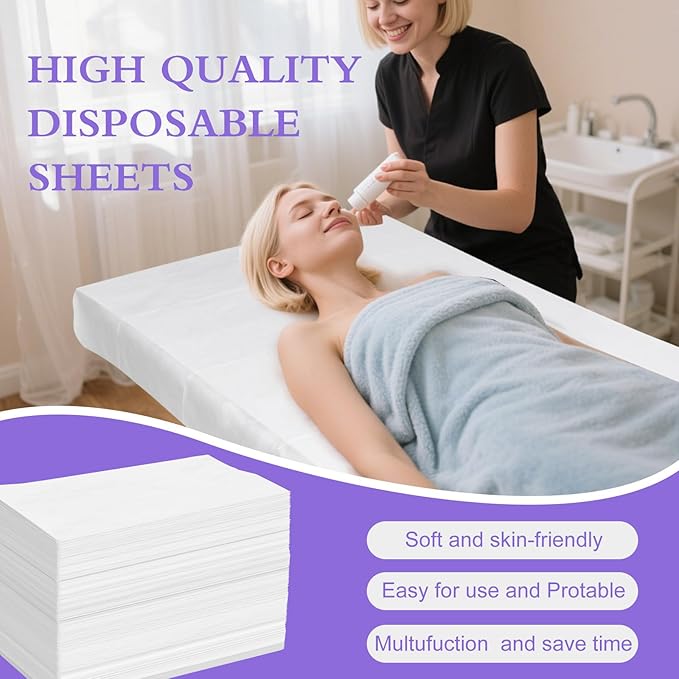 100 Pack Disposable Bed Sheets – 31.5 x 71 in Waterproof Non-woven Sheets for Massage, Spa, Tattoo & Salon Tables(White)